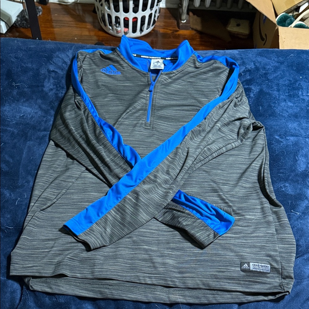Adidas Men's Gray Jacket with Blue Accents